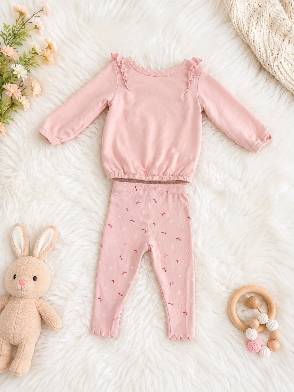 Carter’s 2-Piece Blush Pink Ruffle Top & Floral Leggings Set 18M
